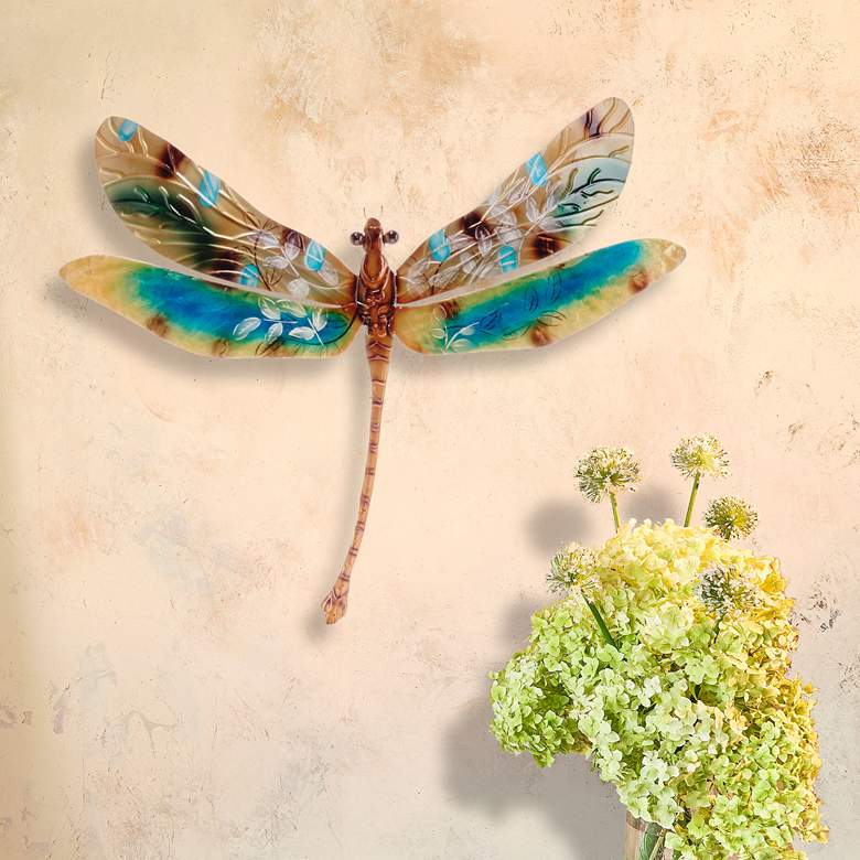 Image 1 Eangee Dragonfly 16" Wide Gold and Aqua Capiz Wall Decor