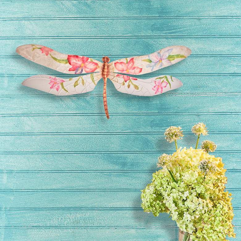Image 1 Eangee Dragonfly 17" Wide Purple and Red Flowers Wall Decor