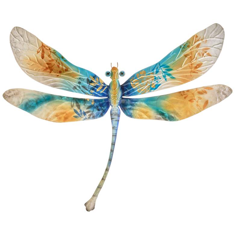 Image 2 Eangee Dragonfly 17 inchW Aqua Gold and Pearl Metal Wall Decor