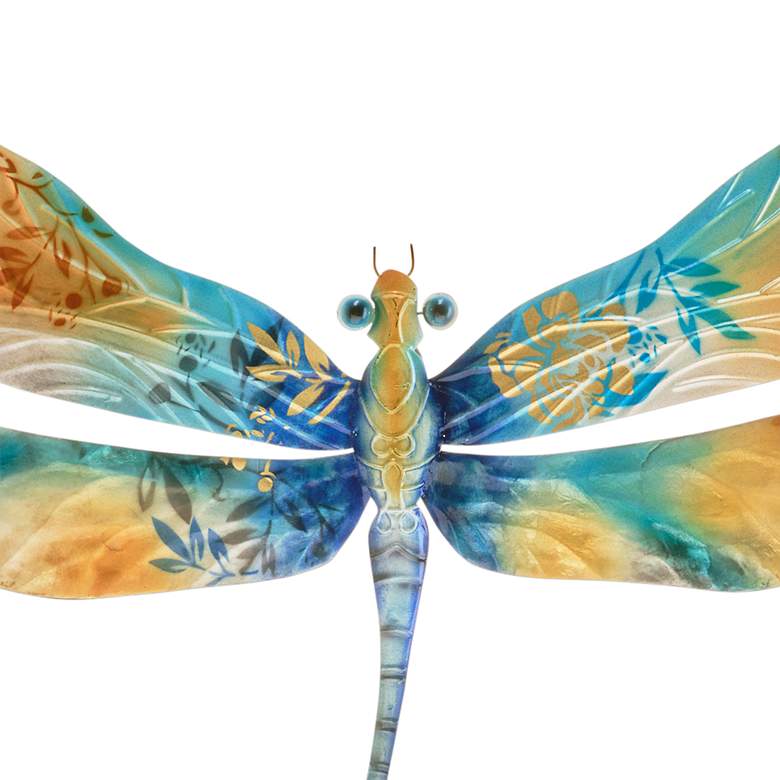 Image 3 Eangee Dragonfly 17 inchW Aqua Gold and Pearl Metal Wall Decor more views