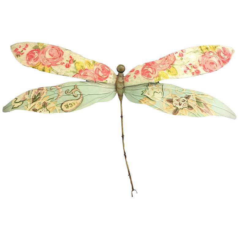 Image 2 Eangee Dragonfly 17 inchW Pink and Blue Capiz Shell Wall Decor