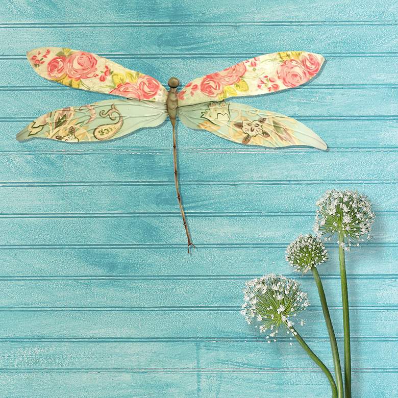 Image 1 Eangee Dragonfly 17 inchW Pink and Blue Capiz Shell Wall Decor