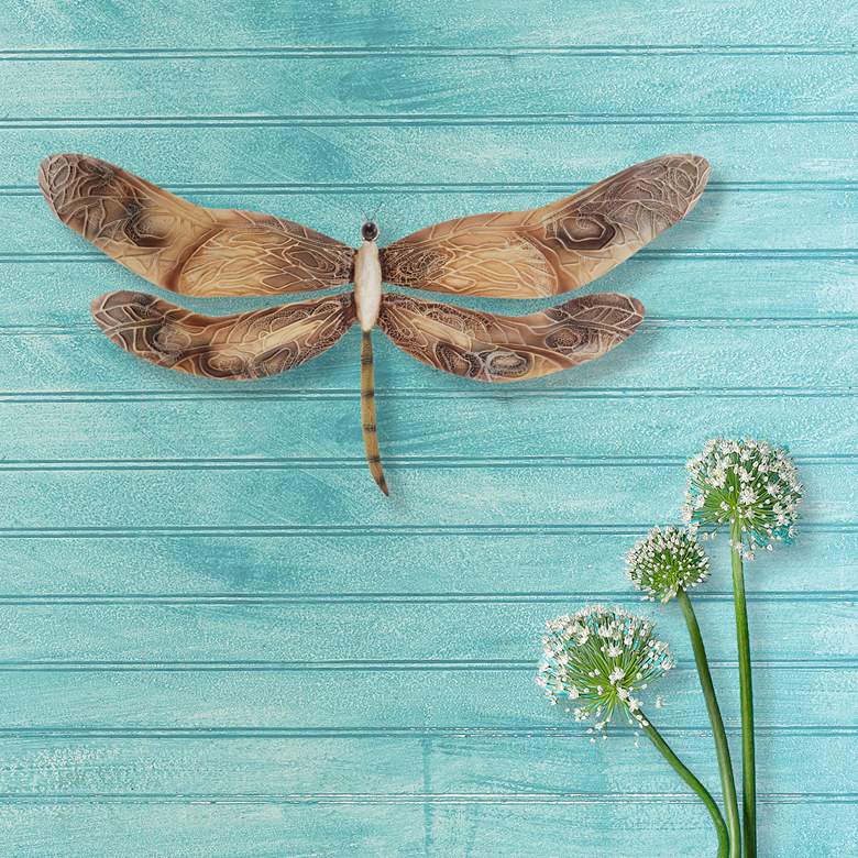 Image 1 Eangee Dragonfly 20" Wide Earth-Toned Capiz Shell Wall Decor