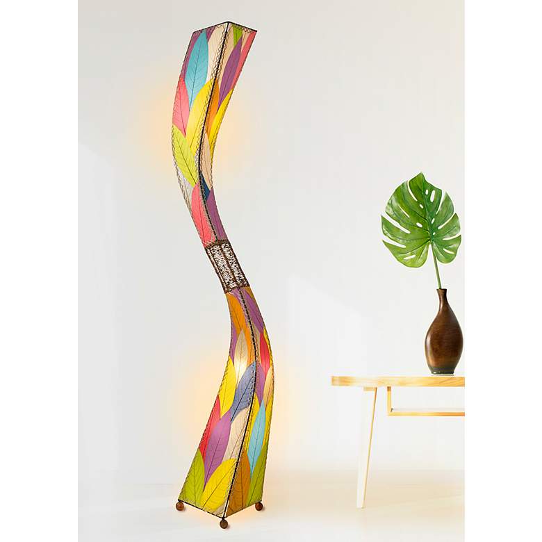 Image 1 Eangee Flow 72 inch high Multi-Color Cocoa Leaves Giant Tower Floor Lamp