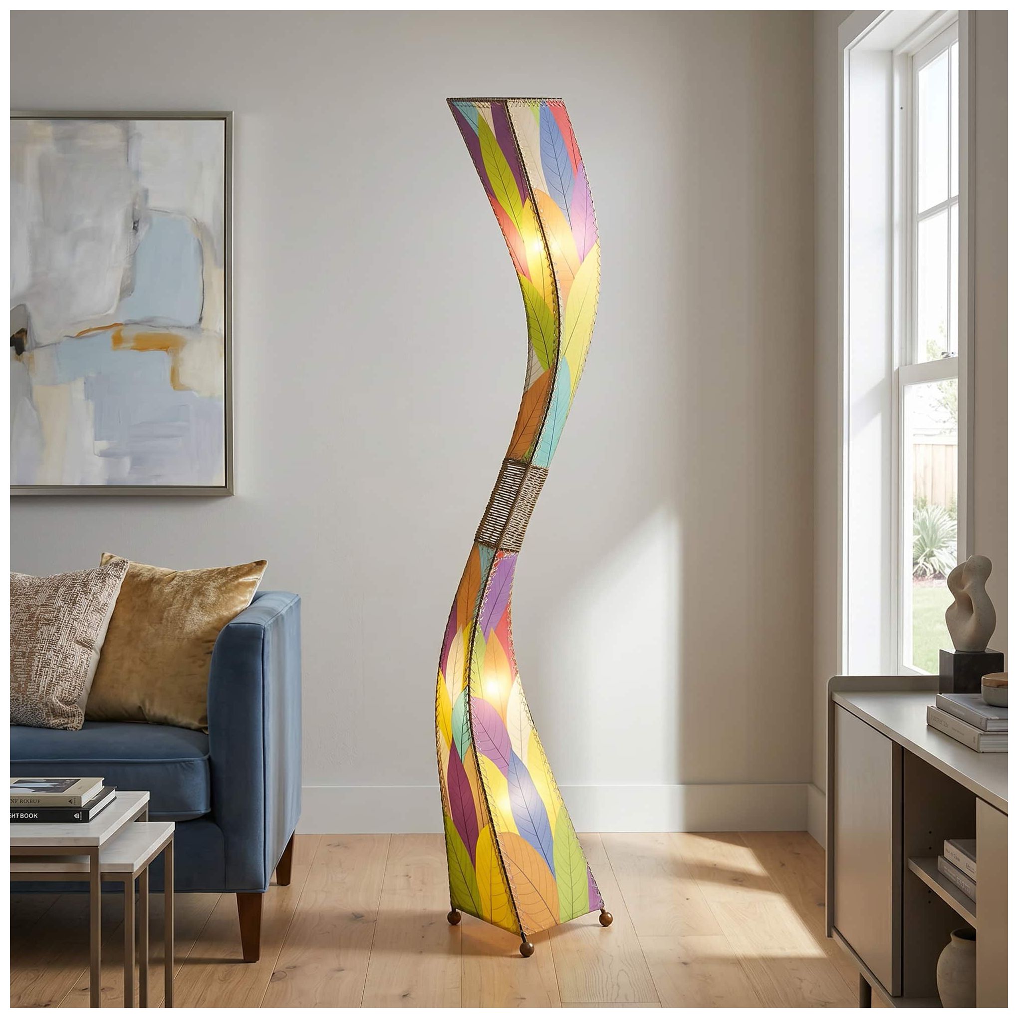 Image 5 Eangee Flow 72" high Multi-Color Cocoa Leaves Giant Tower Floor Lamp more views