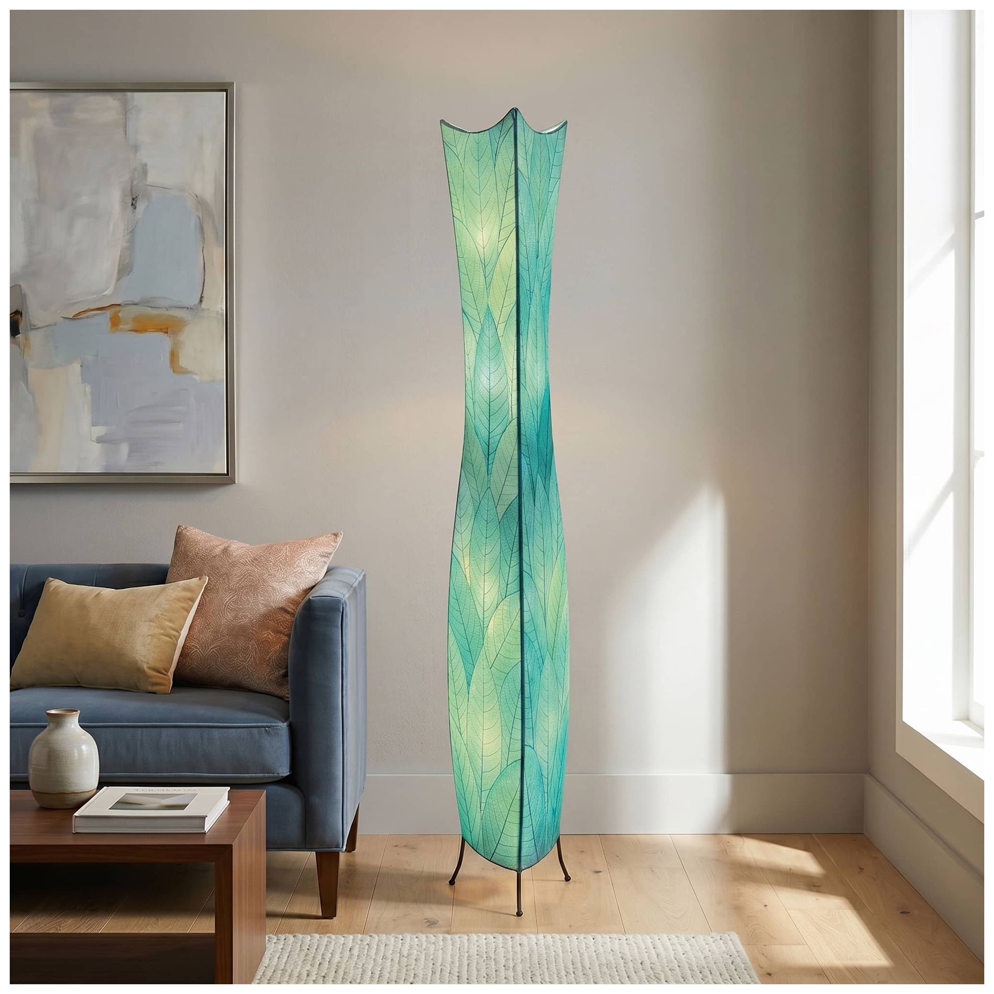 Image 5 Eangee Flowerbud 72" High Giant Sea Blue Cocoa Leaves Floor Lamp more views