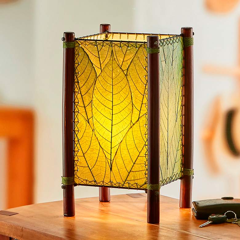Image 1 Eangee Fortune 15" High Natural Cocoa Leaf Green Accent Lamp