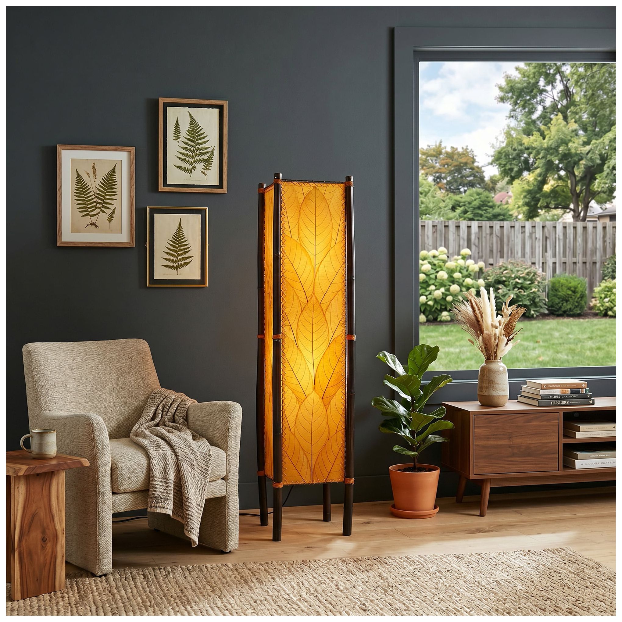 Image 3 Eangee Fortune Orange Cocoa Leaves Tower Floor Lamp more views