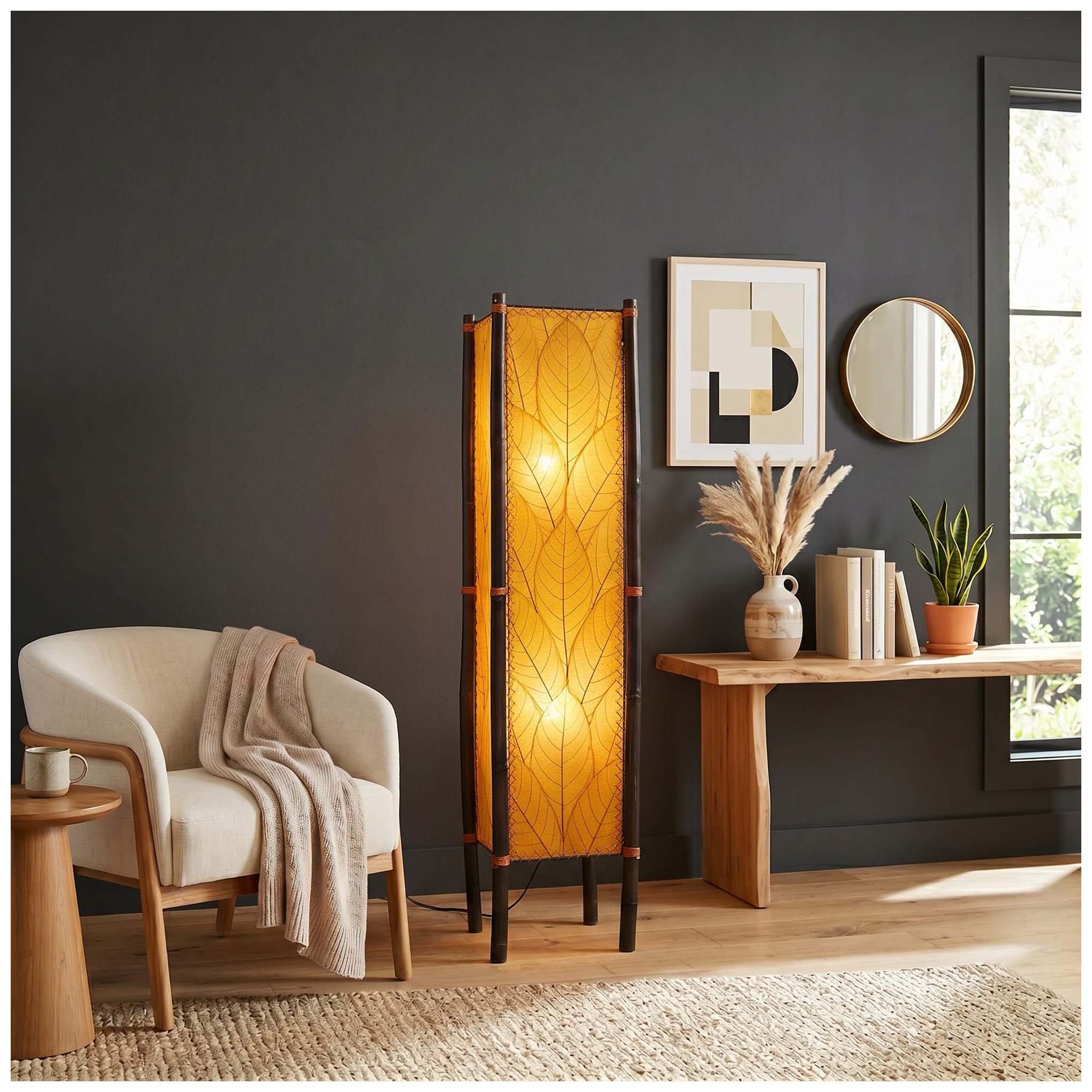 Image 4 Eangee Fortune Orange Cocoa Leaves Tower Floor Lamp more views