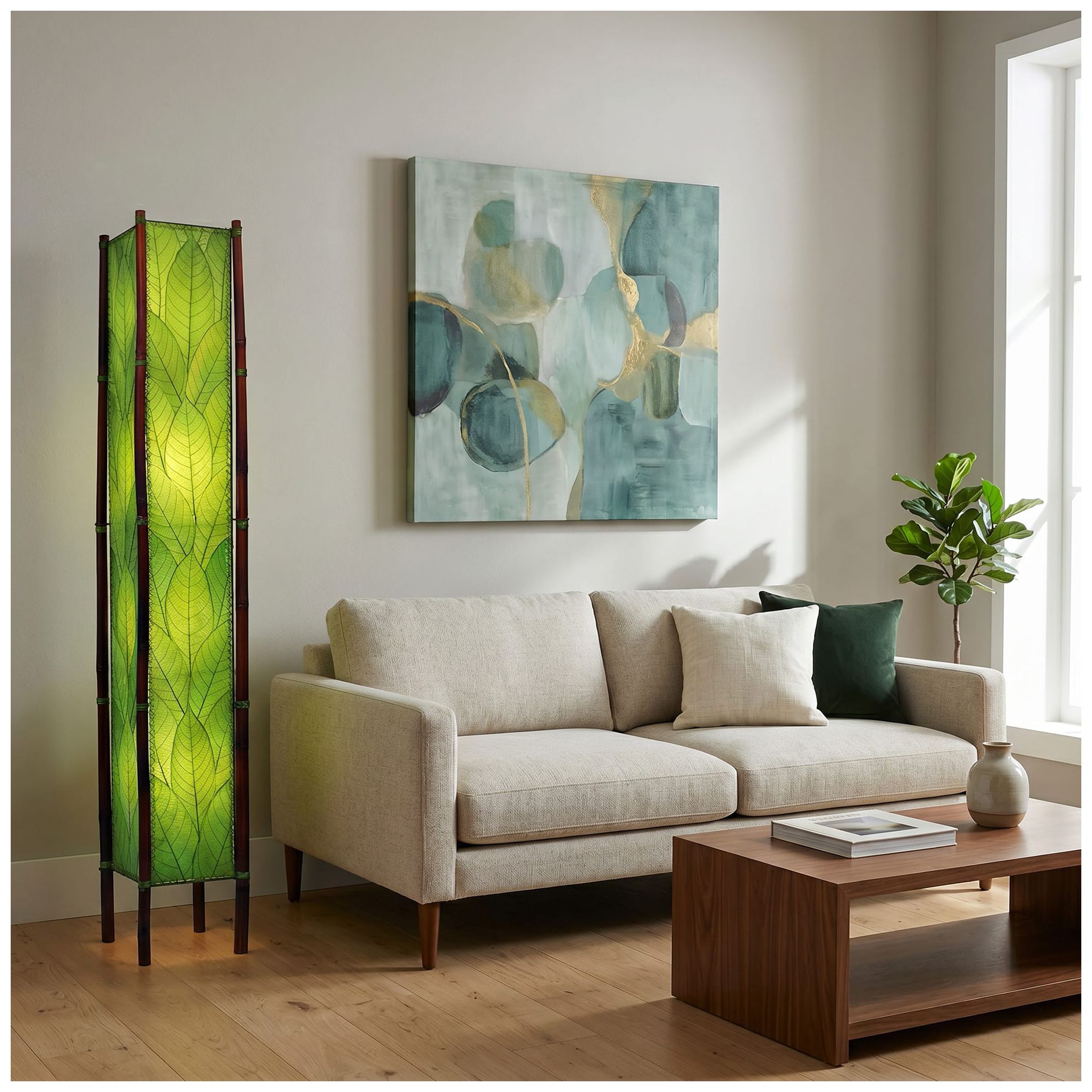 Image 4 Eangee Fortune Tower Green Cocoa Leaves 72" High Floor Lamp more views