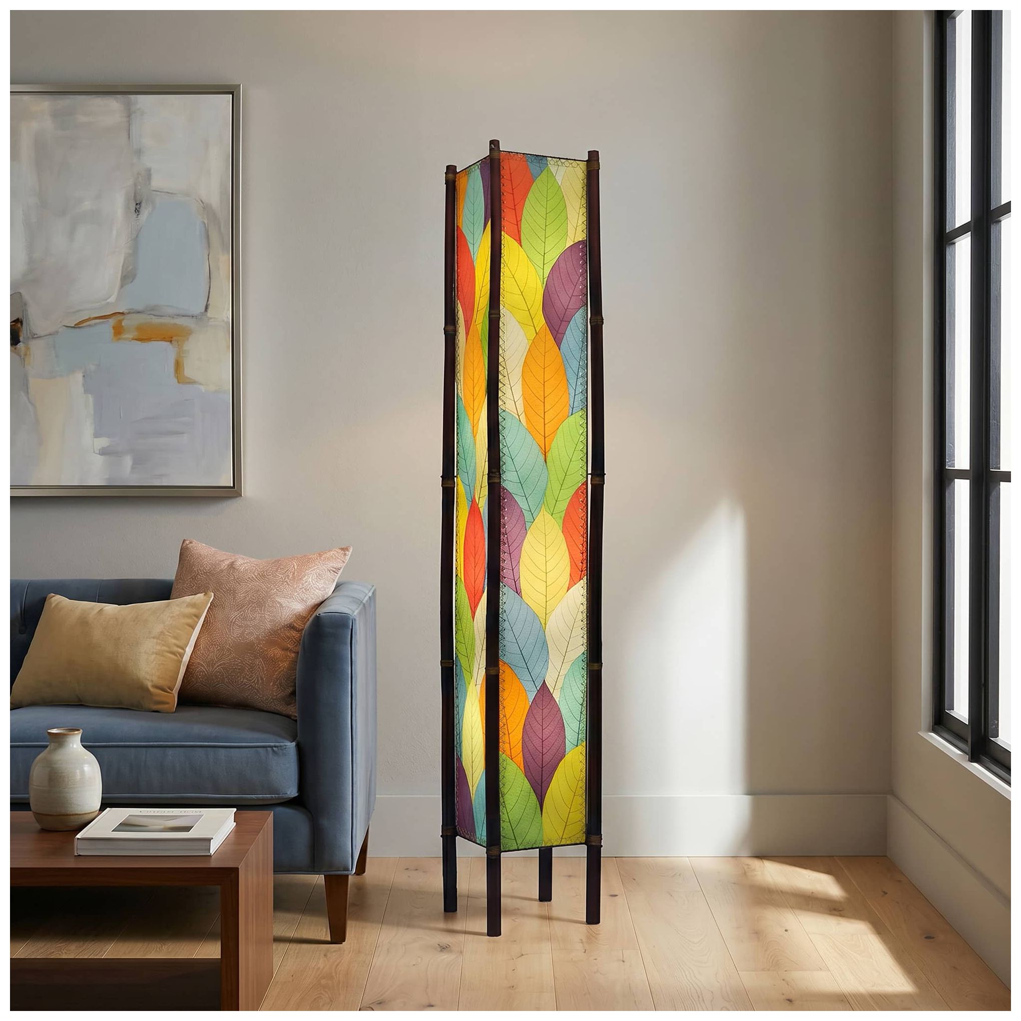 Image 4 Eangee Fortune Tower Multicolor Cocoa Leaves 72" Floor Lamp more views