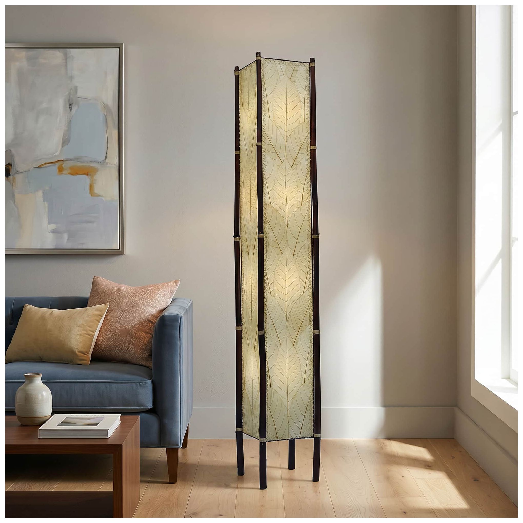 Image 4 Eangee Fortune Tower Natural Cocoa Leaves 72" Floor Lamp more views