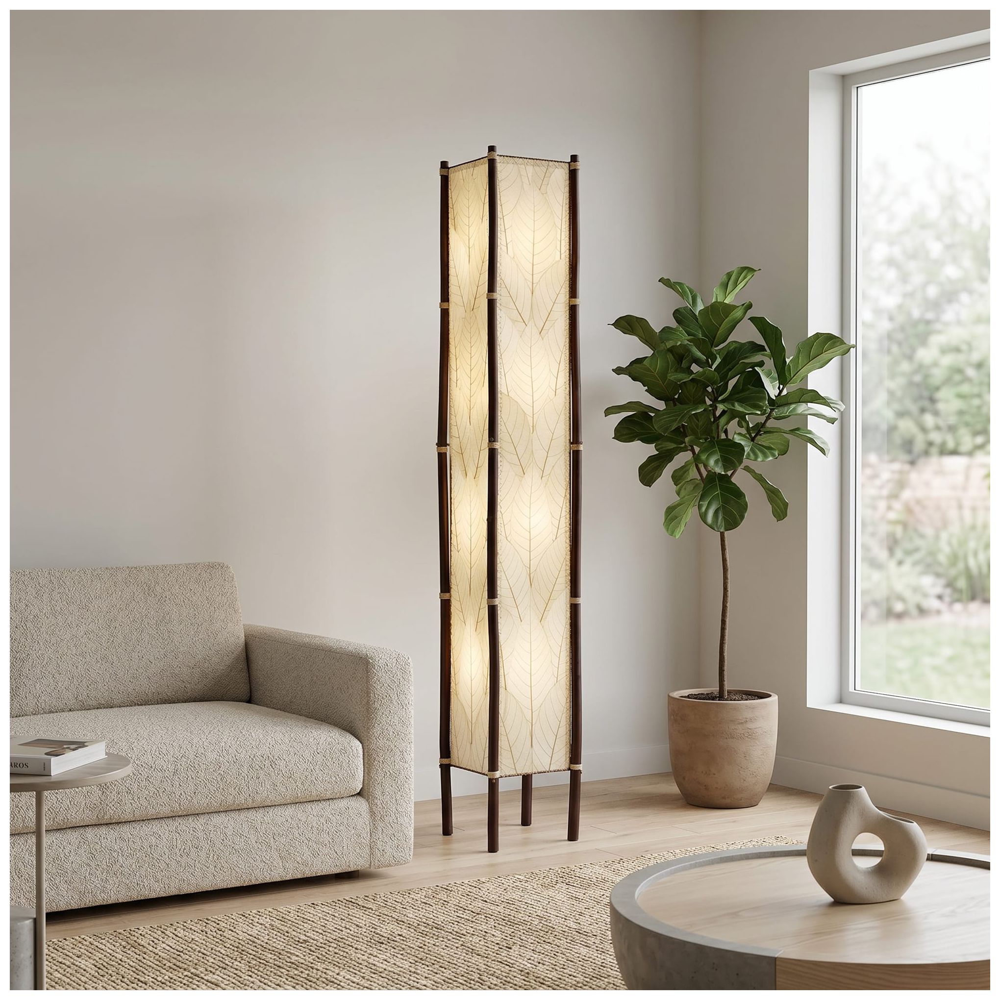 Image 6 Eangee Fortune Tower Natural Cocoa Leaves 72" Floor Lamp more views