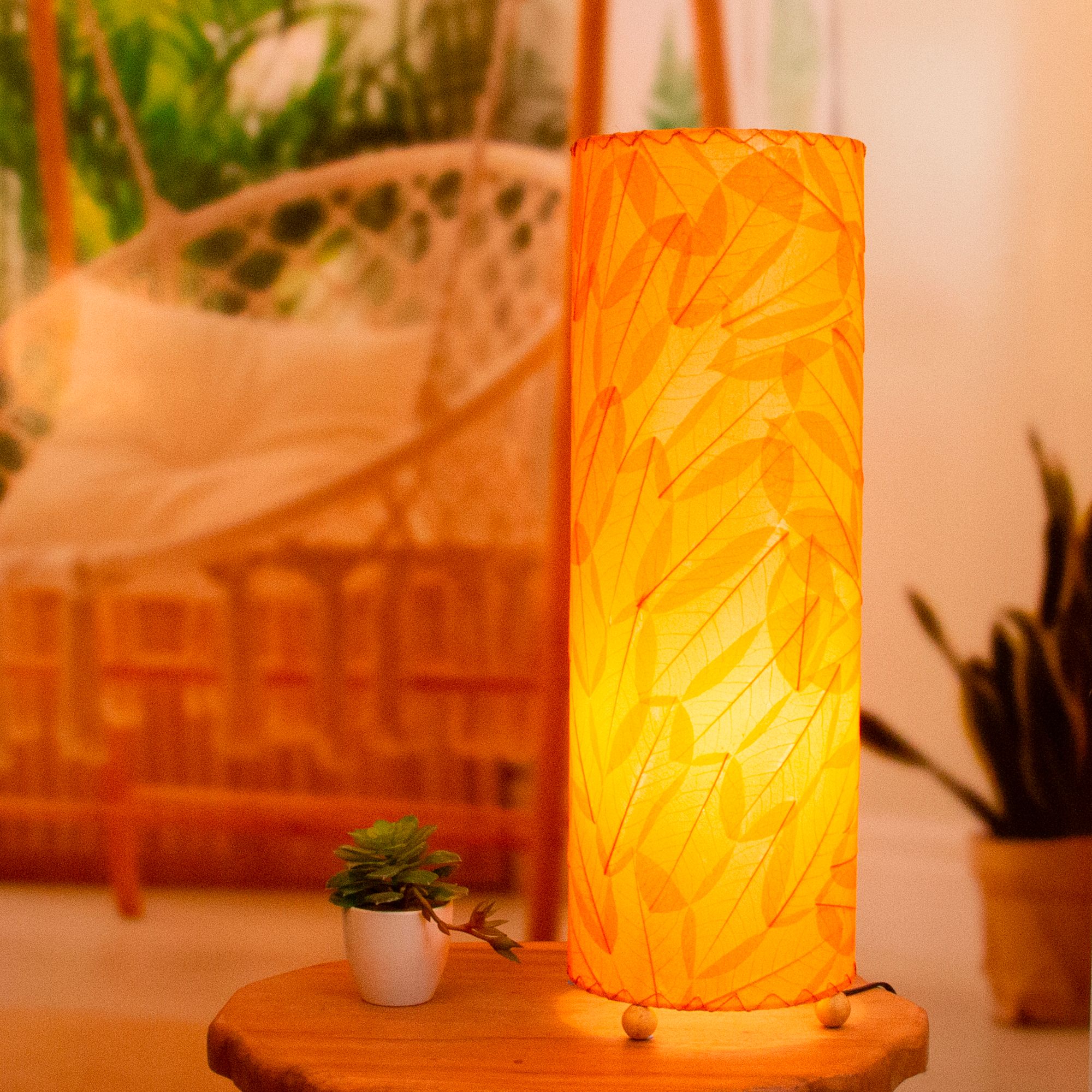 Eangee Guyabano Leaves Orange Cylinder Table Lamp 496K3 Lamps Plus