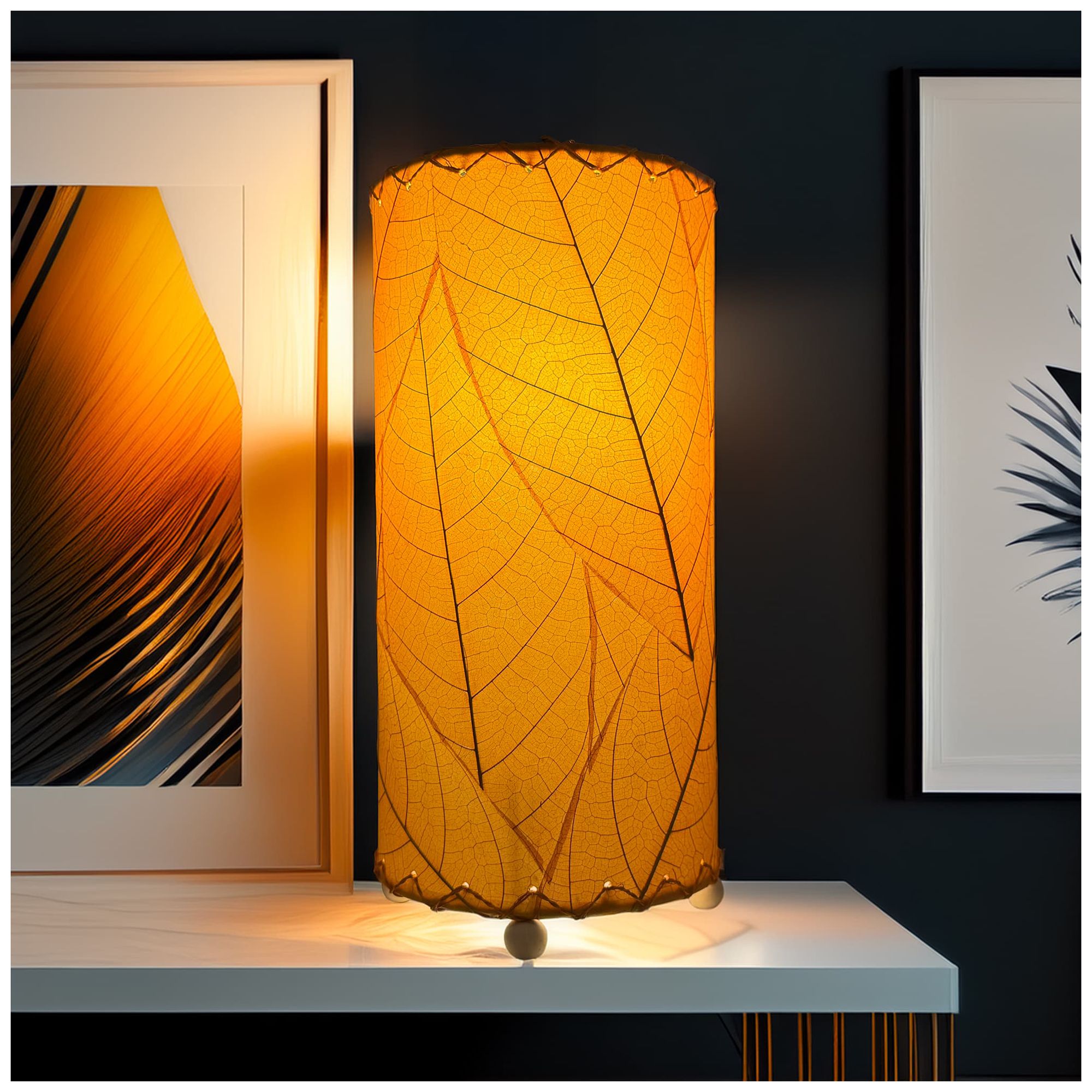 Image 4 Eangee Home Design 12 Inch Cocoa Leaf Cylinder Table Lamp Orange more views