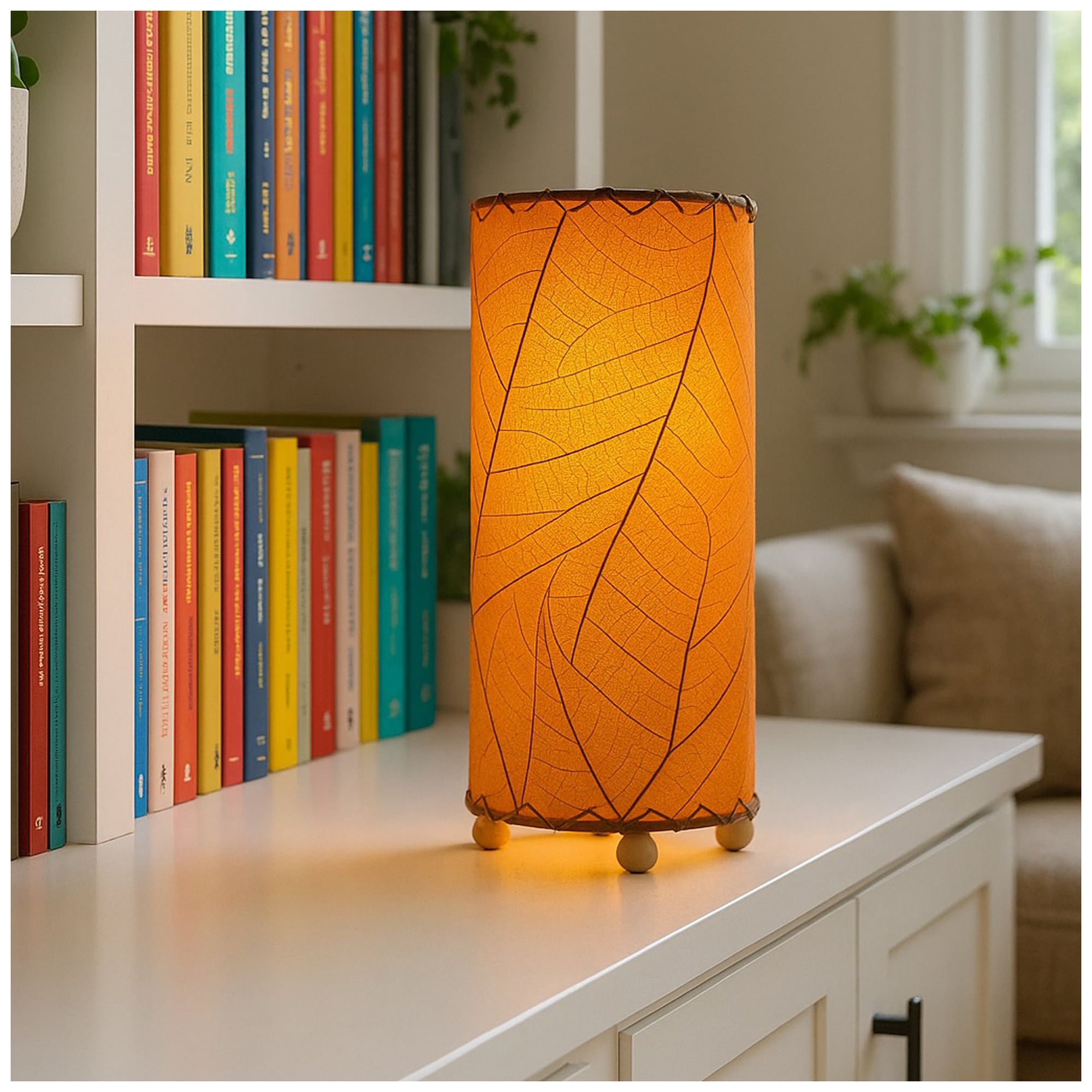 Image 5 Eangee Home Design 12 Inch Cocoa Leaf Cylinder Table Lamp Orange more views