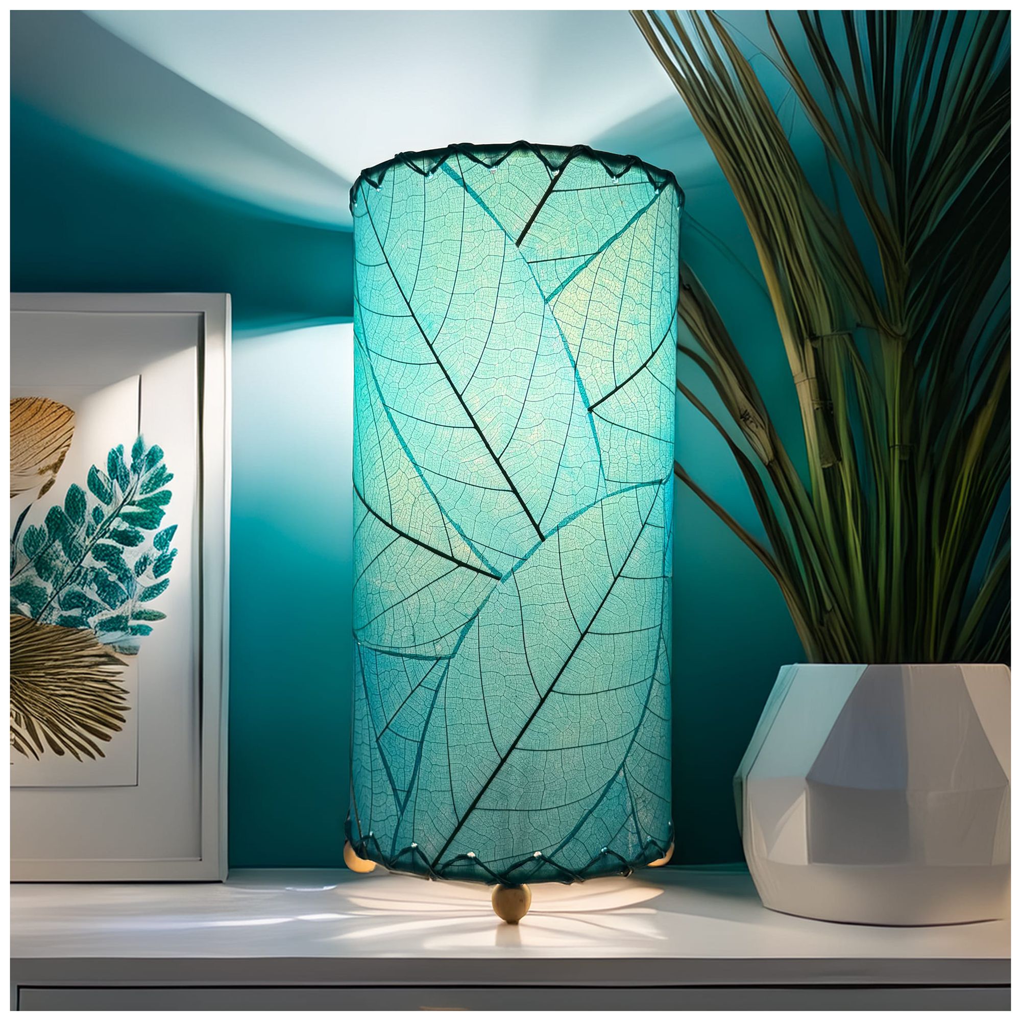 Image 4 Eangee Home Design 12 Inch Cocoa Leaf Cylinder Table Lamp Sea Blue more views