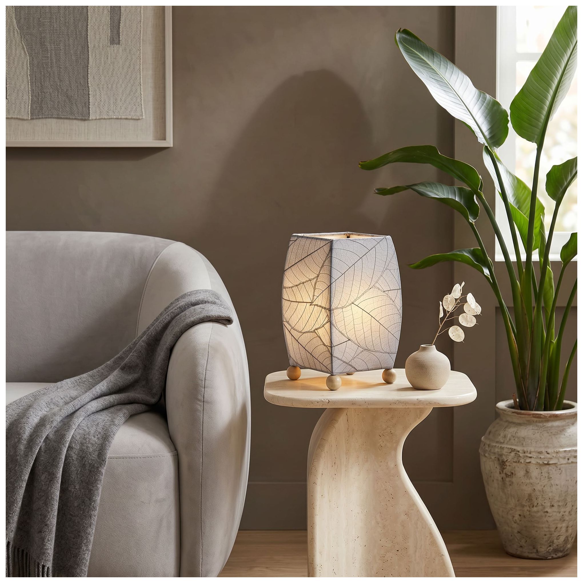 Image 3 Eangee Home Design Mini Square Cocoa Leaf Gray Table Lamp more views