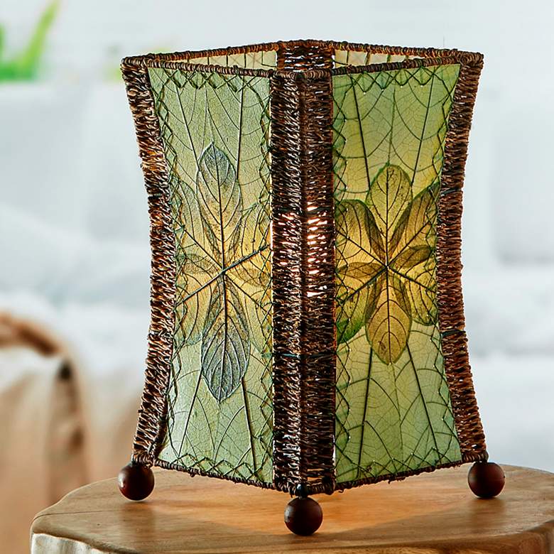 Image 1 Eangee Hour Glass Green Cocoa Leaves Uplight Table Lamp