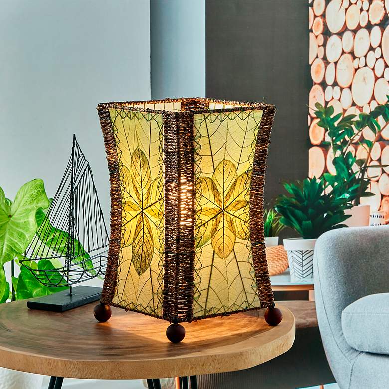 Image 4 Eangee Hour Glass Green Cocoa Leaves Uplight Table Lamp more views
