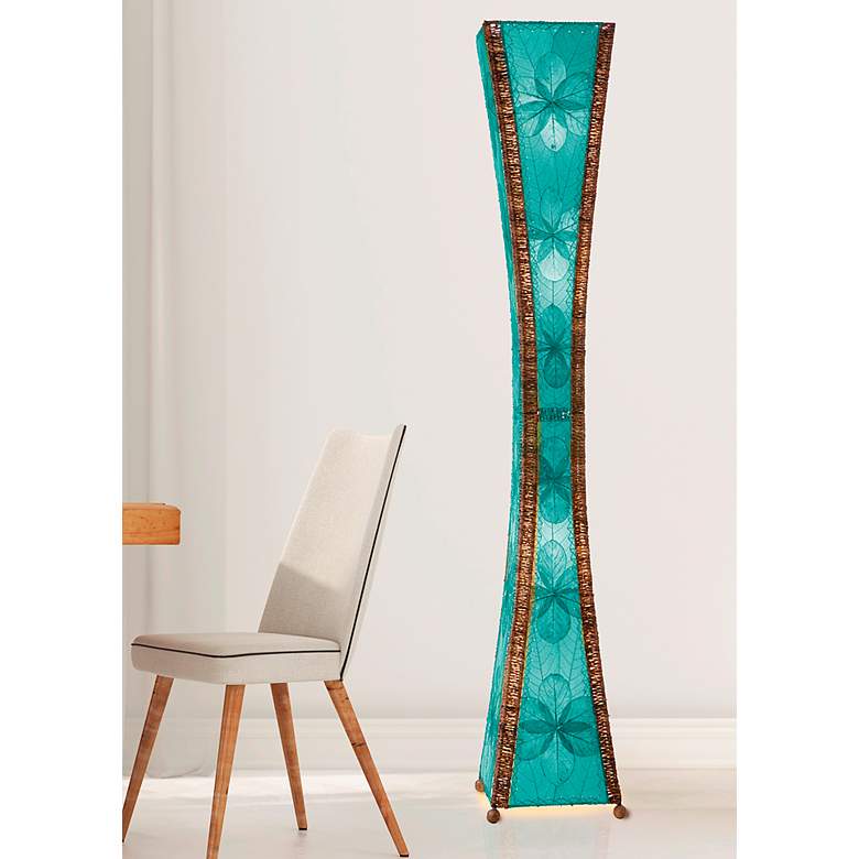 Image 1 Eangee Hourglass 72" High Sea Blue Jackfruit Leaves Tower Floor Lamp