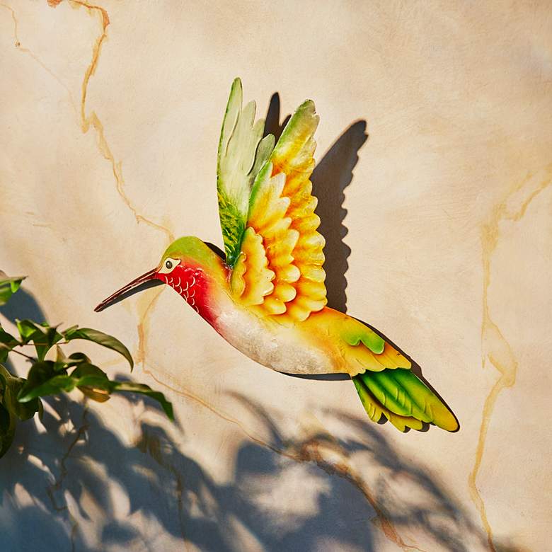 Image 1 Eangee Hummingbird 12"H Yellow and Green Metal Wall Decor
