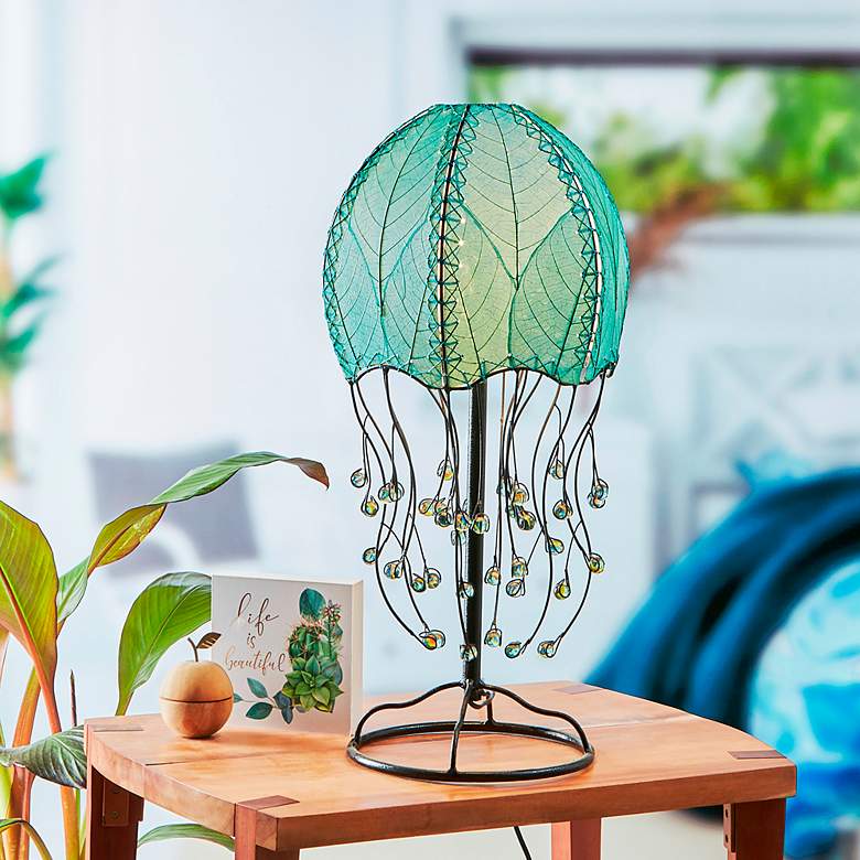 Image 1 Eangee Jellyfish 24" High Cocoa Leaves Coastal Sea Blue Table Lamp