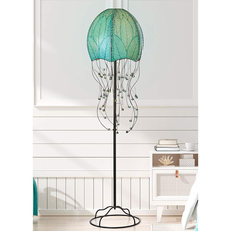 Image 1 Eangee Jellyfish Blue Cocoa Leaves 64" High Floor Lamp
