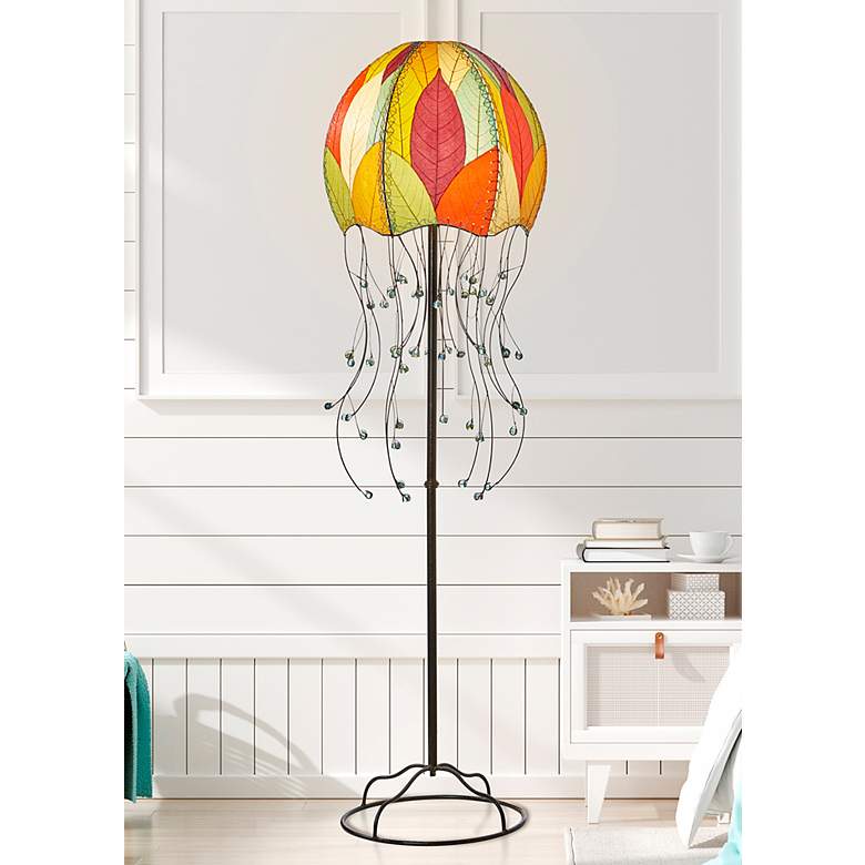 Image 1 Eangee Jellyfish Multicolor Cocoa Leaves 64 inch High Floor Lamp