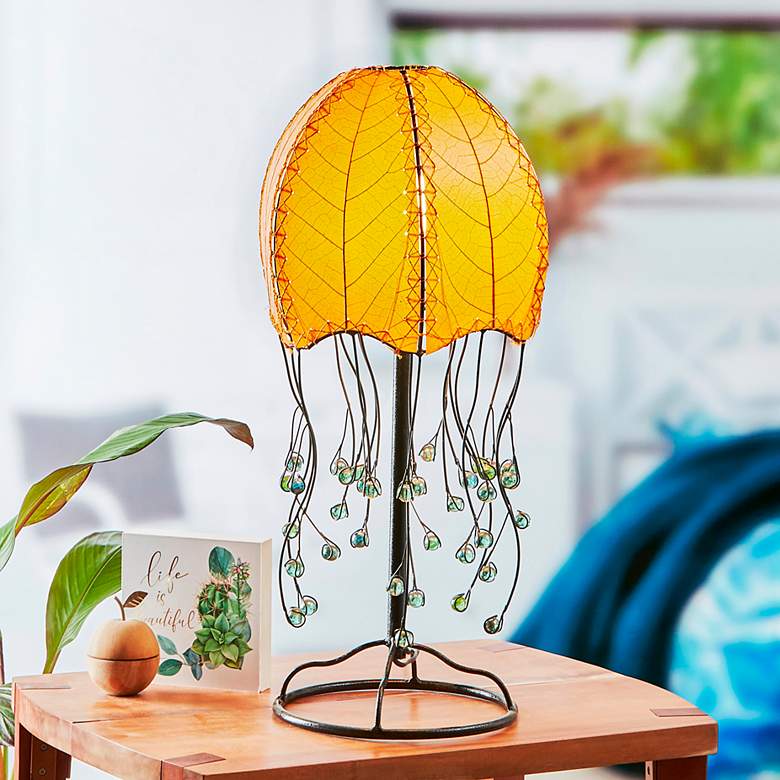 Image 1 Eangee Jellyfish Orange Cocoa Leaves Table Lamp