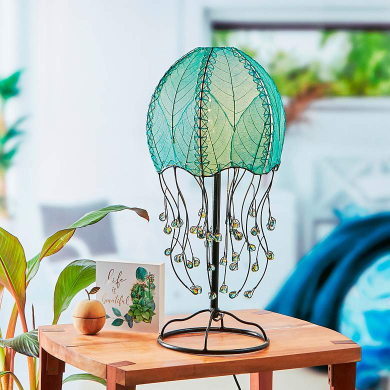Image 1 Eangee Jellyfish Sea Blue Cocoa Leaves Table Lamp