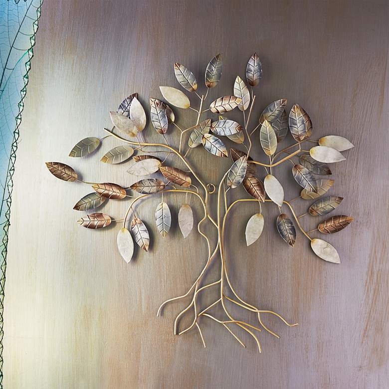 Image 1 Eangee Leafed Tree 20"H Cool-Color Capiz Shell Wall Decor