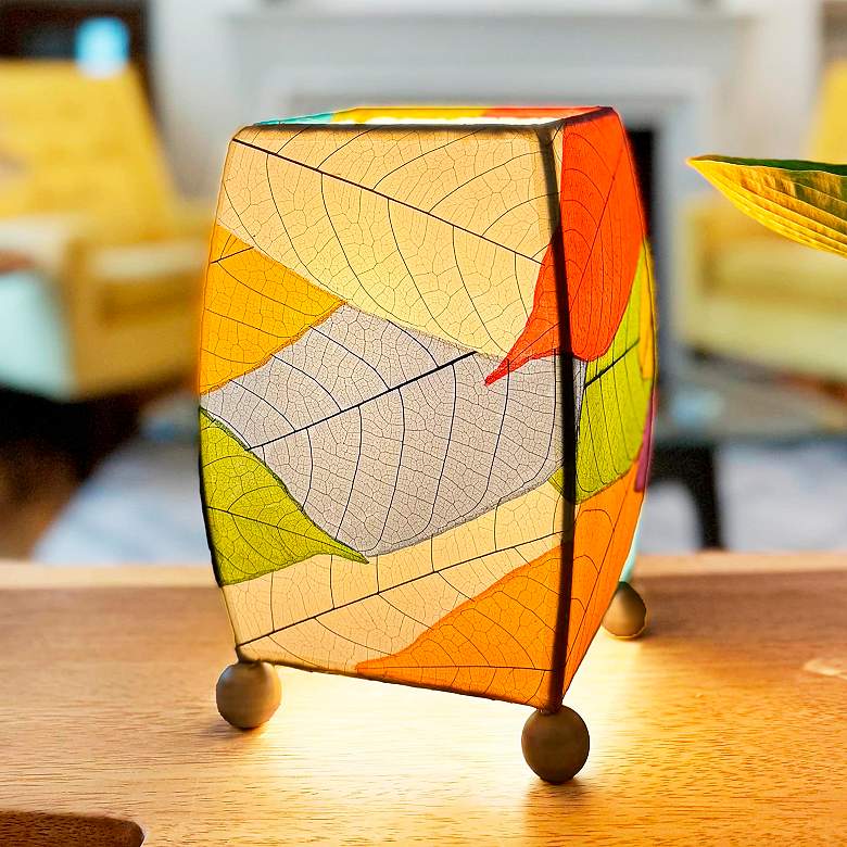 Image 1 Eangee Mini Square 8" High Cocoa Leaf Accent Table Lamp