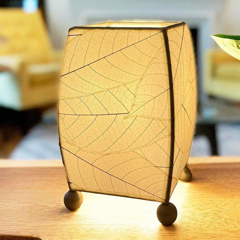 Image 1 Eangee Mini Square 9" High Natural White Cocoa Leaf Table Lamp