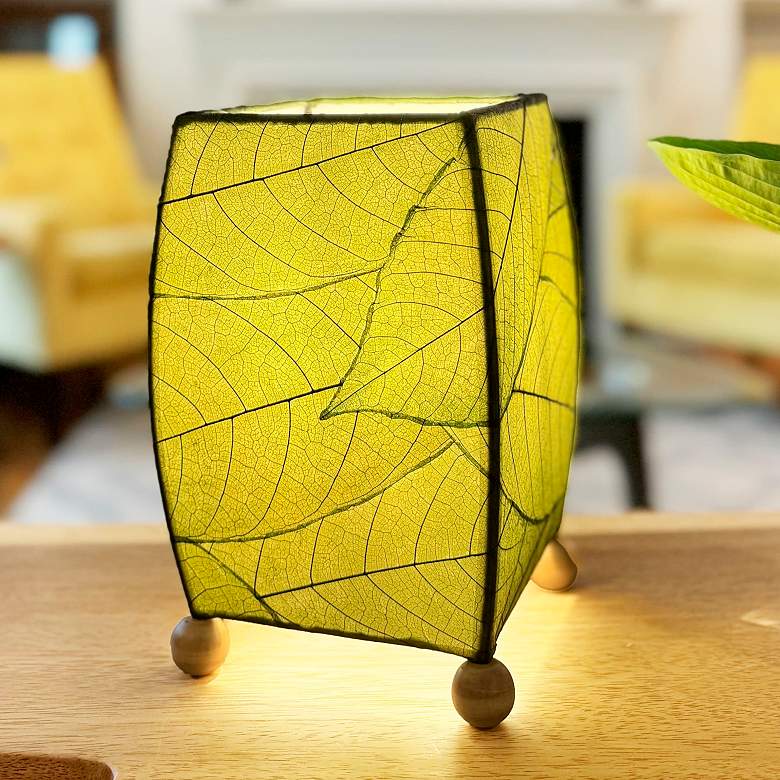 Image 1 Eangee Mini Square 9"H Green Cocoa Leaf Accent Table Lamp