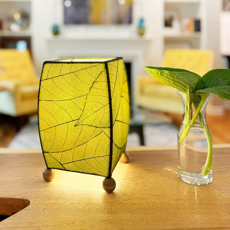 Image 4 Eangee Mini Square 9"H Green Cocoa Leaf Accent Table Lamp more views