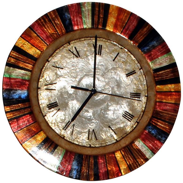 Image 2 Eangee Multi-Color Capiz Shell Face 13" Round Wall Clock