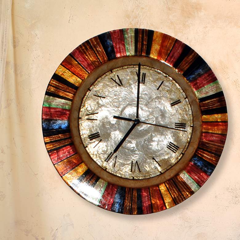 Image 1 Eangee Multi-Color Capiz Shell Face 13" Round Wall Clock