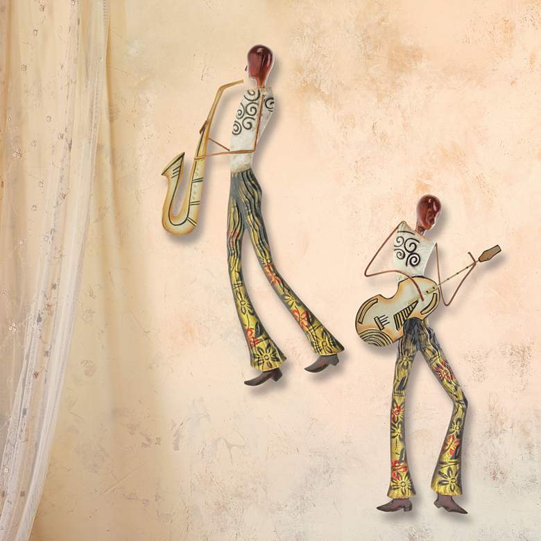 Image 3 Eangee Musician Guitar Player 14 inchH Capiz Metal Wall Decor more views