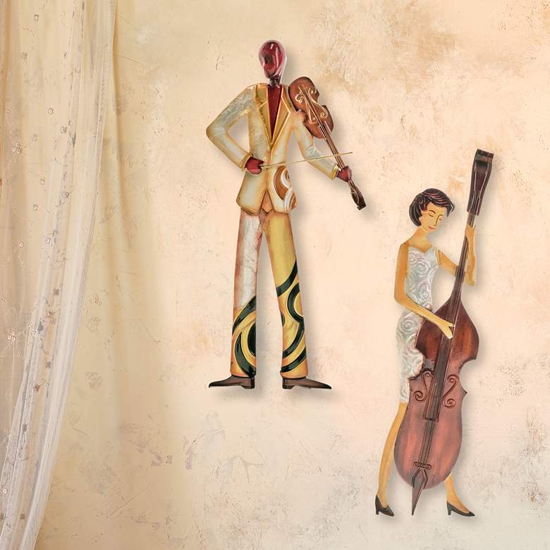 Image 3 Eangee Musician Violin Player 14"H Capiz Metal Wall Decor more views