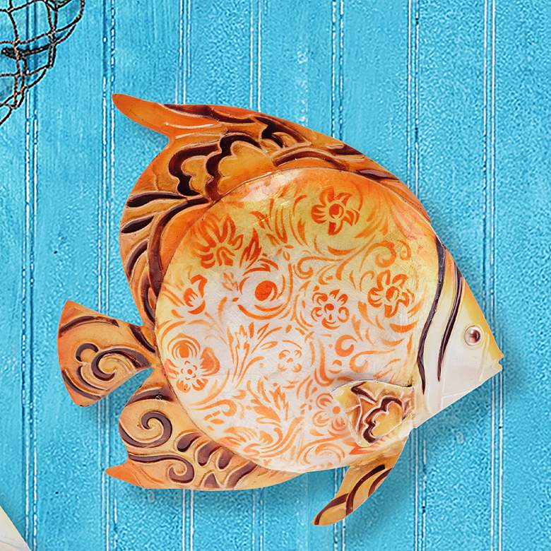 Image 1 Eangee Orange Opah Fish 10"W Coastal Capiz Shell Wall Decor