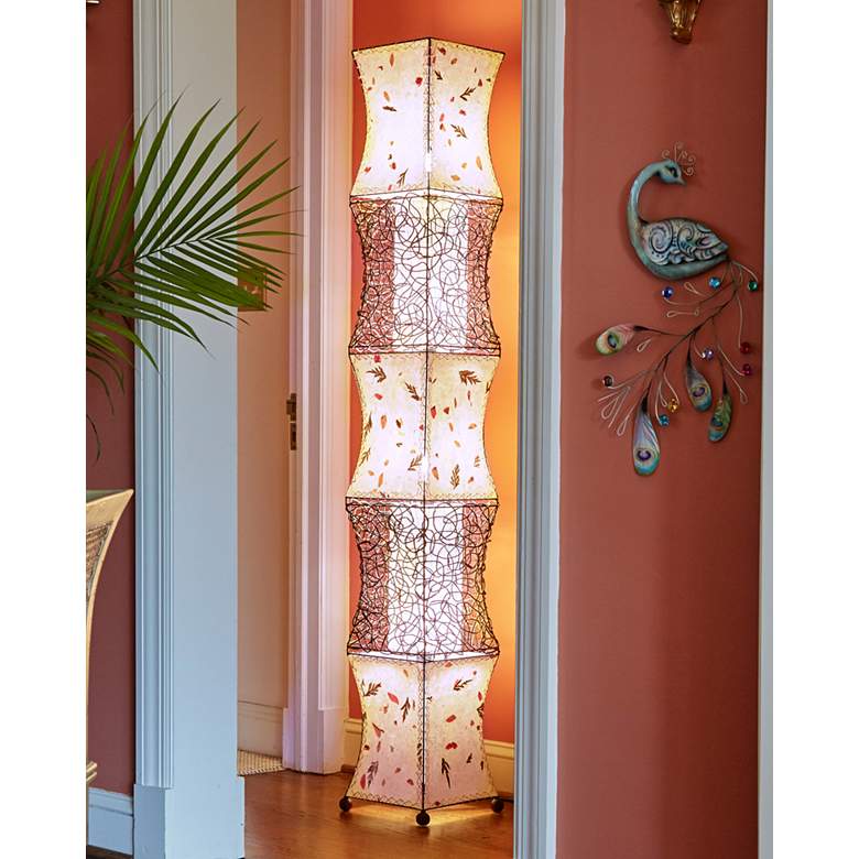 Image 1 Eangee Pagoda XL Acacia and Fern Leaves Paper Floor Lamp