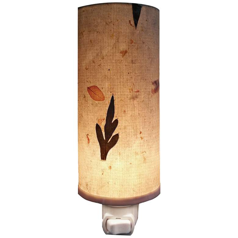 Image 1 Eangee Paper 7" High Acacia Cylinder Plug-In Night Light