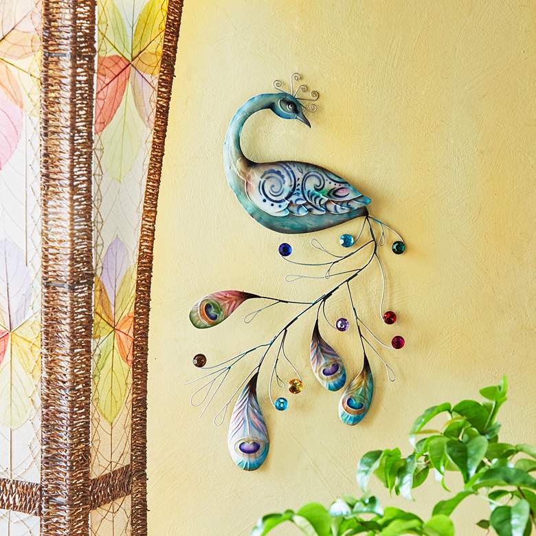 Image 1 Eangee Peacock with Jeweled Tail 20 inch High Metal Wall Decor