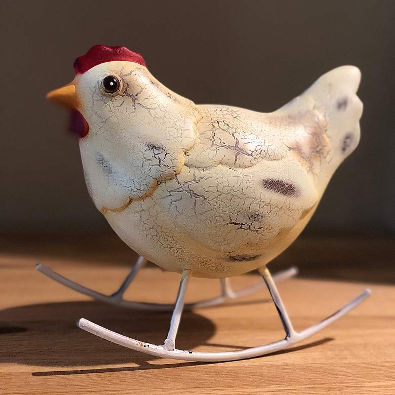 Image 1 Eangee Rustic Rocking Chicken 7 inchW Metal and Wood Figurine