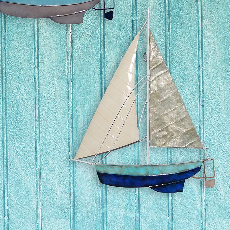 Image 1 Eangee Sailboat 11" High Tan and Gray Capiz Shell Wall Decor