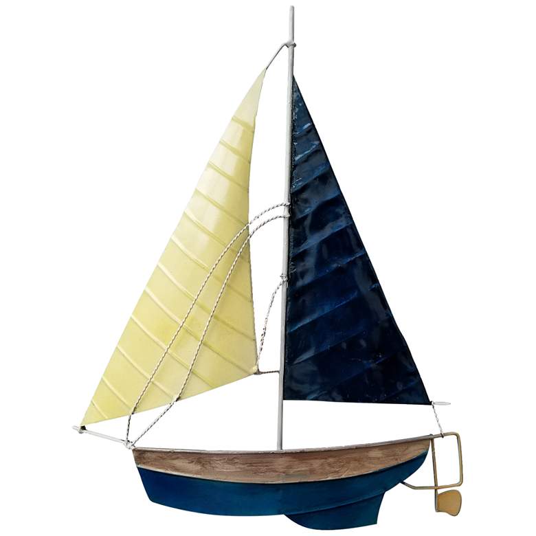 Image 2 Eangee Sailboat 11"H White and Blue Capiz Shell Wall Decor