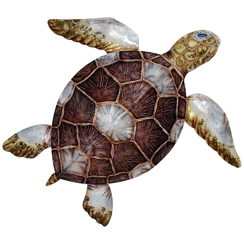 Image 2 Eangee Sea Turtle 24" Wide Brown Capiz Shell Wall Decor