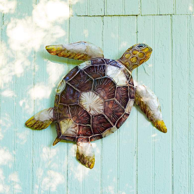 Image 1 Eangee Sea Turtle 24" Wide Brown Capiz Shell Wall Decor