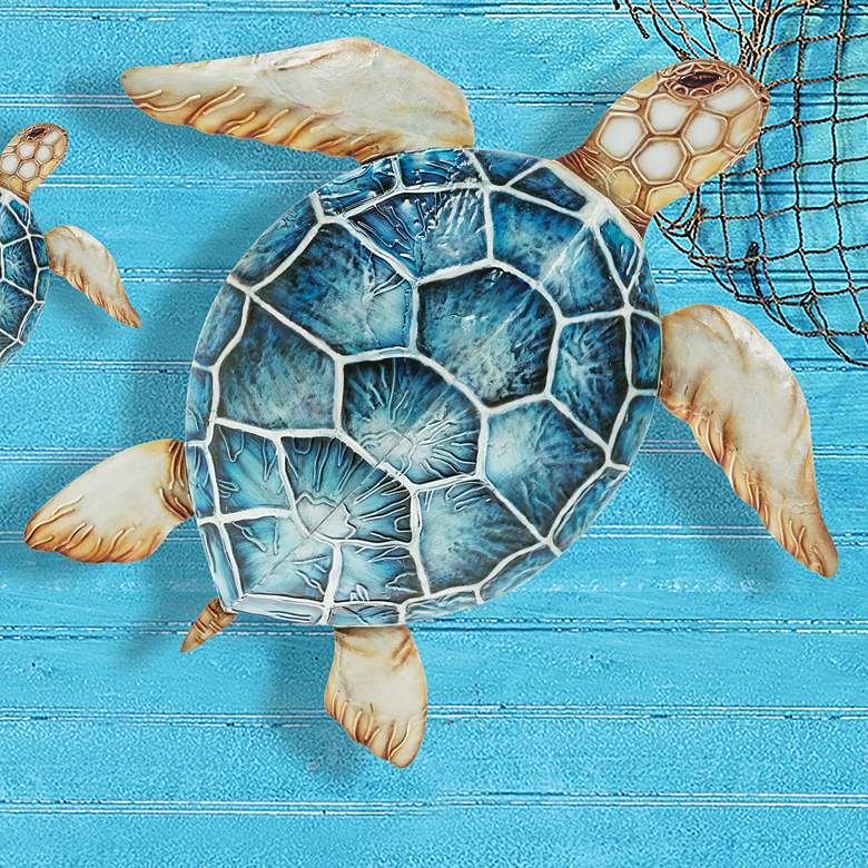 Image 1 Eangee Sea Turtle 24"W Blue Capiz Shell Coastal Wall Decor
